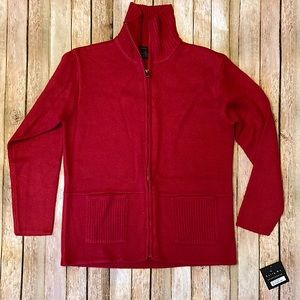 NWT Tally-Ho Sportswear M Red Zippered Sweater/Jacket 2 Pockets